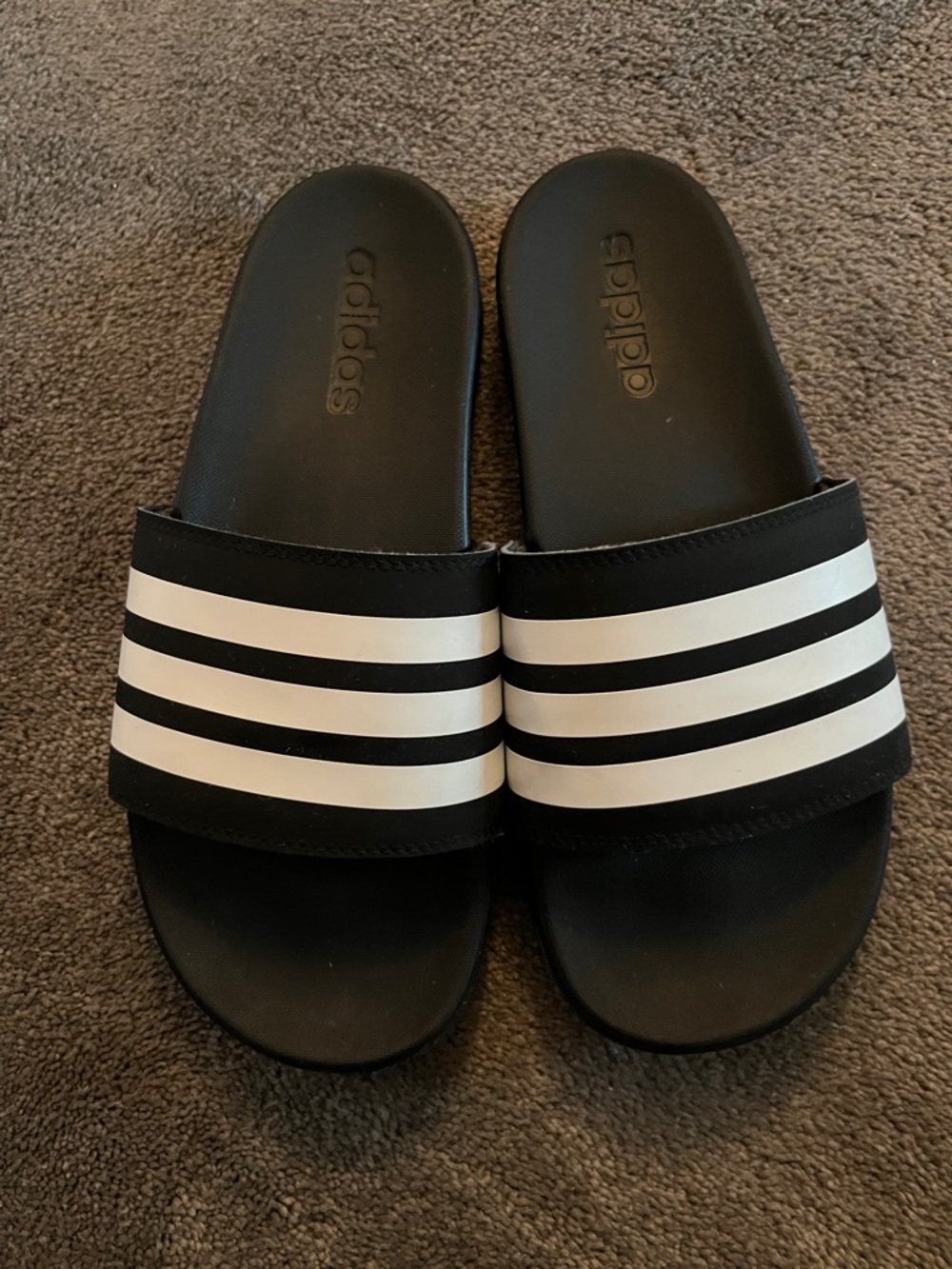 adidas Black Slide Sandals with White Three-Stripes